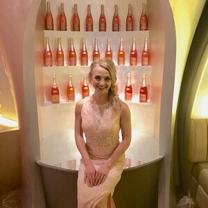 City Studio Tan and Pink Sequin Halter Gown